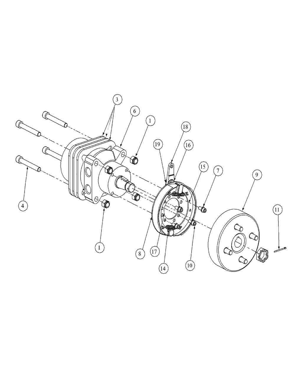 Brake Motor Mount And Hub Diagram and Parts List for M60-KHEFI 53AB5HEX750-28-HP Cub Cadet Lawn Tractor